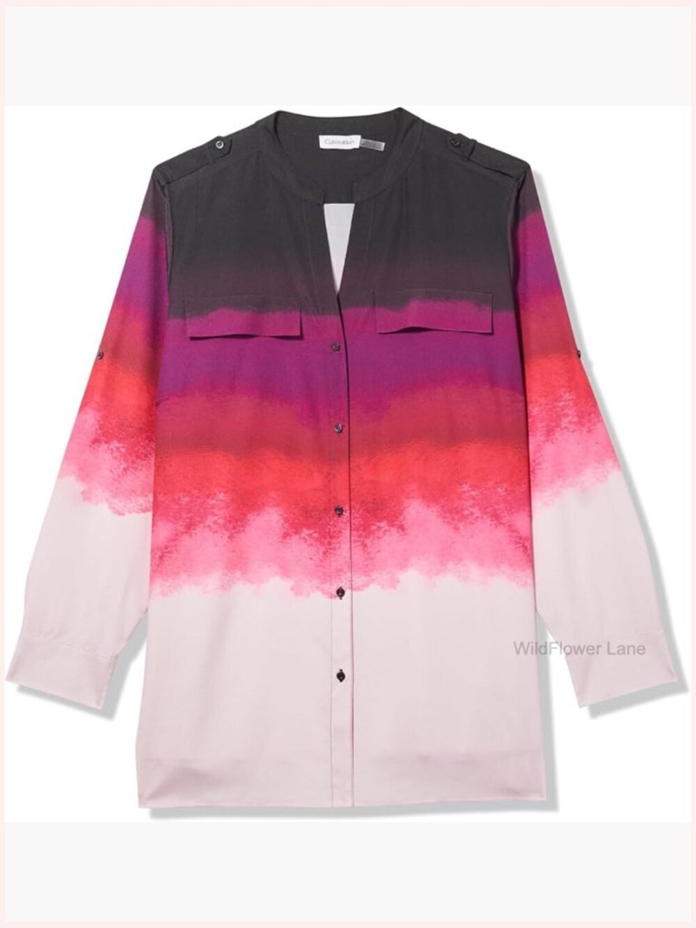 Button Front Printed Long Sleeve Blouse - Regular Fit